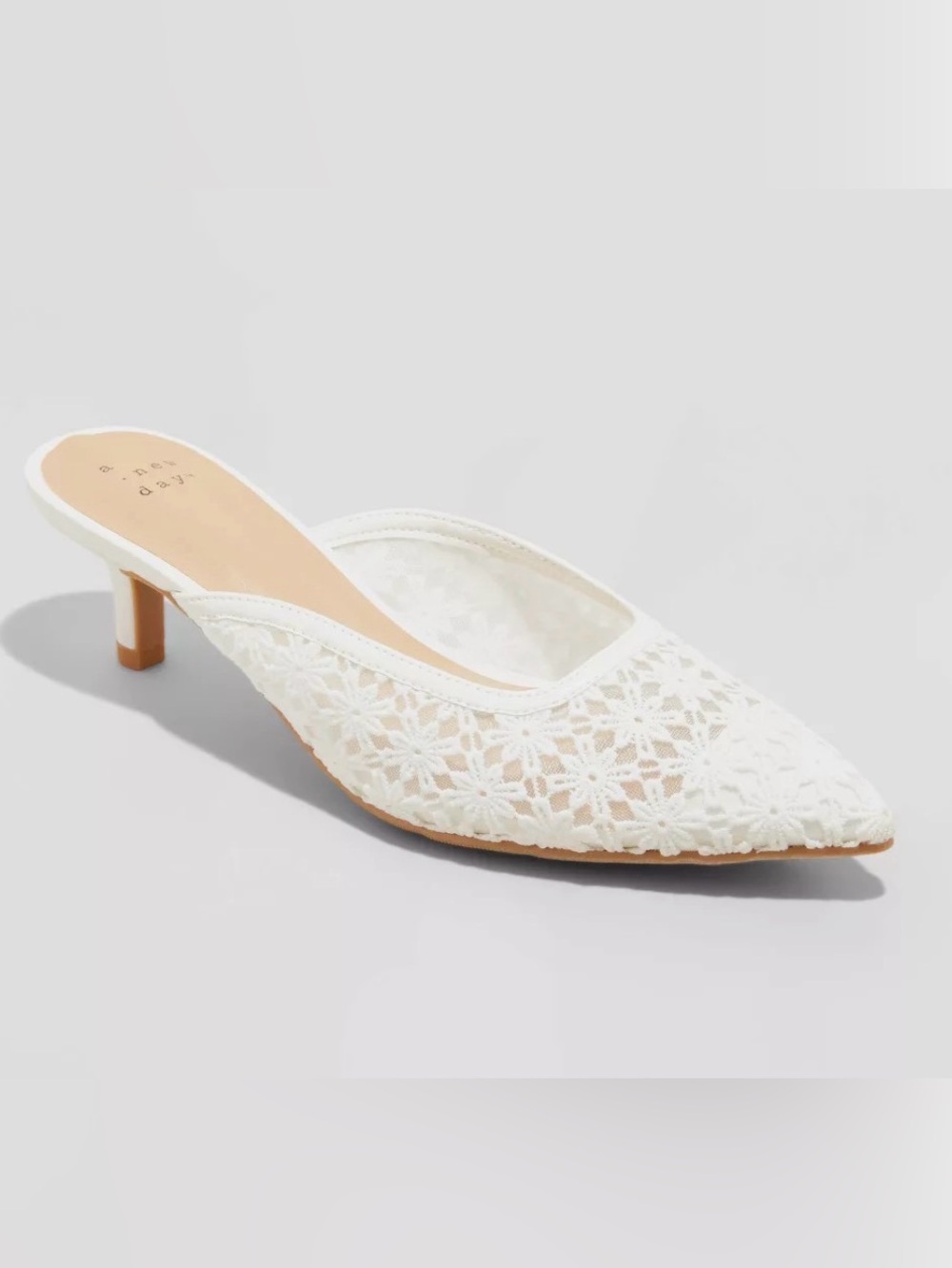 Delilah Floral Embroidered Mule Heels - a new day - white - new